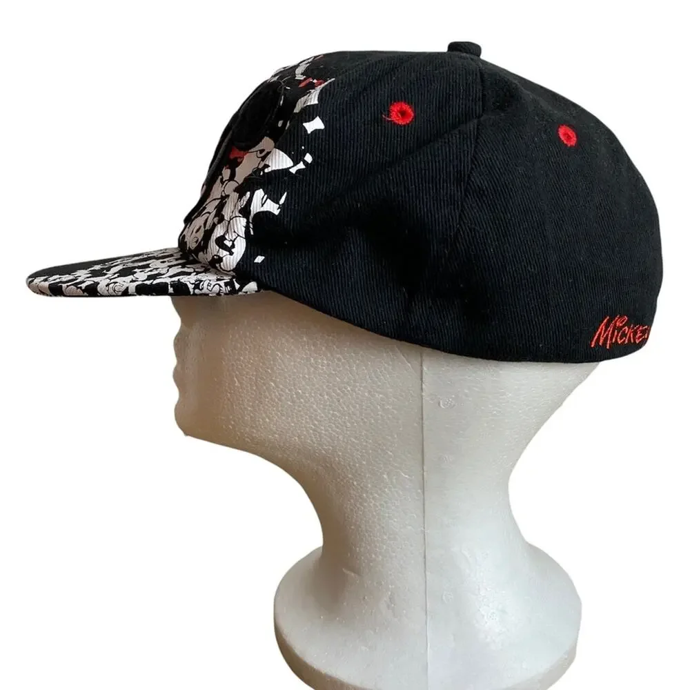 Angry Mickey Disney Parks Flat Bill Cap Hat Black Red White Youth